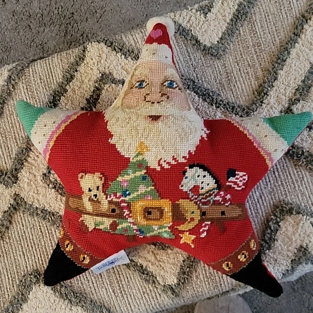 Beautiful Handstitched Christmas Pillow, Santa